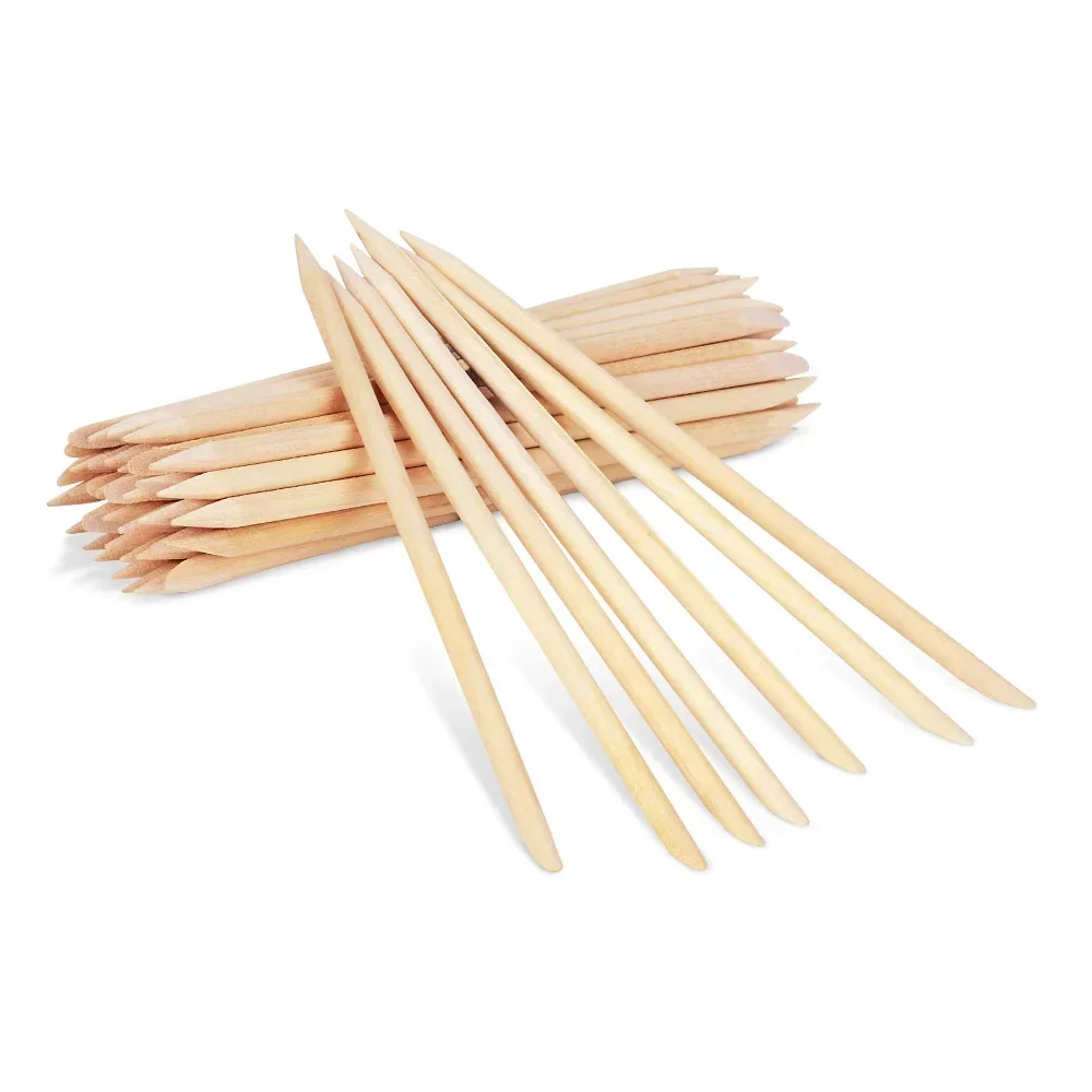 Juego de varillas empujadoras de cutículas de madera naranja para uñas, 100 Uds., producto para eliminar la piel muerta, decoración artística de uñas, manicura y pedicura, herramientas para uñas de doble cara