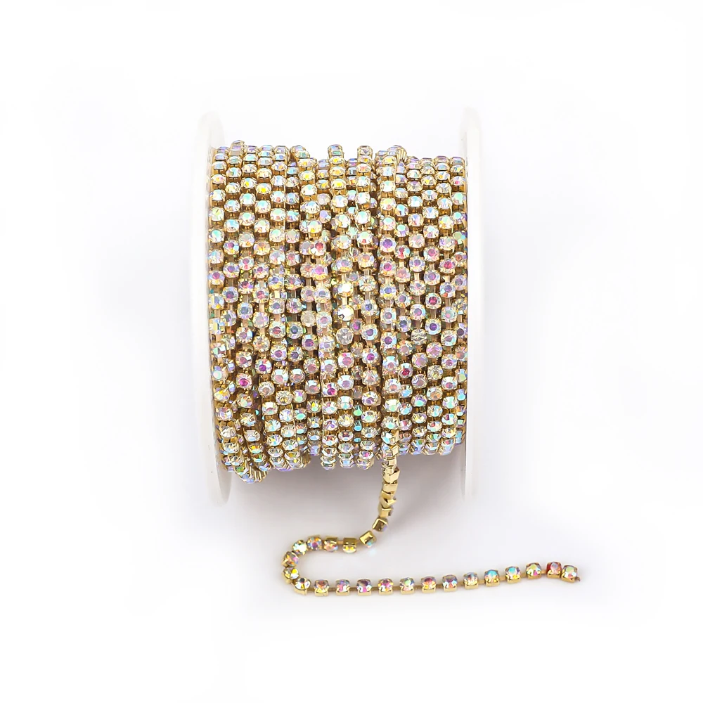 1Yard 10Yards/roll SS6-SS16 Glitter Crystal Rhinestone Chain Sew-On Glue-On For Clothes DIY Garment Accessories trim Cup Chain
