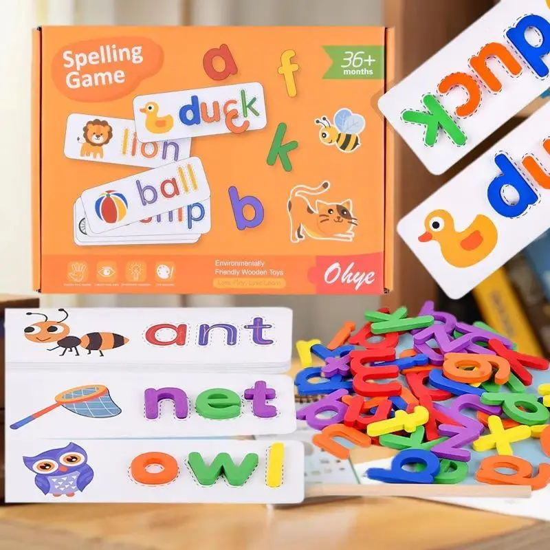 

English Spelling Mastery Kit for Kids: 52 Montessori Puzzles, 28 Learning Cards - Wooden Educational Toy Set