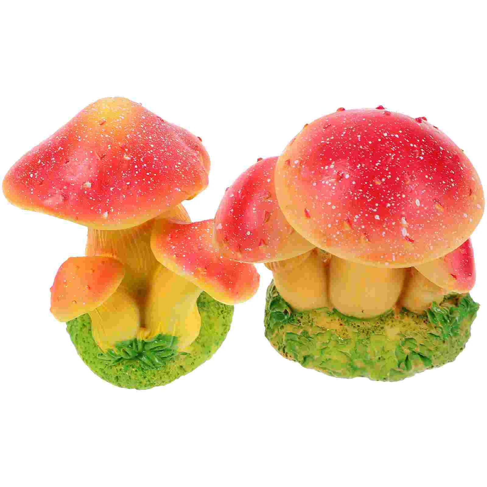 2 Pcs Moss Miniature Decoration Desktop Resin Crafts Small Ornaments 2pcs Mushroom