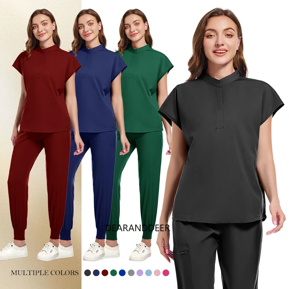 Uniforme de enfermagem de cor pura médico enfermeira médica feminino acessórios hospitalar salão de beleza clínica sala de cirurgia conjunto cirúrgico