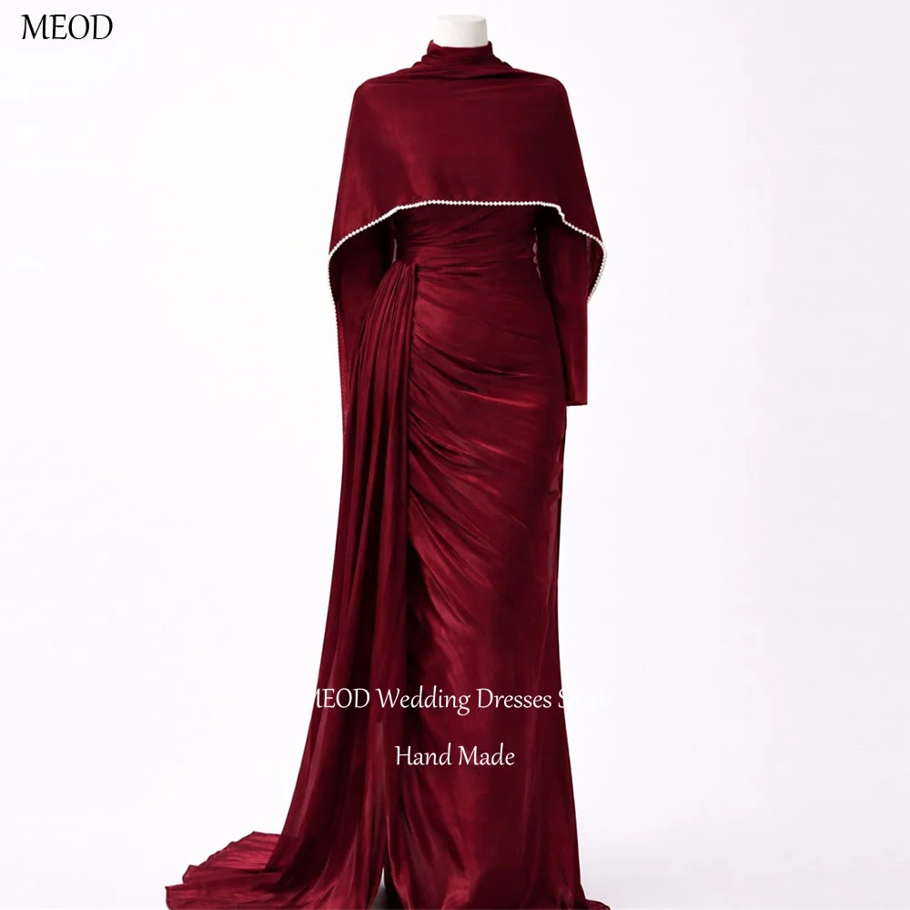 

MEOD Burgundy Formal Evening Dresses High Neck Elegant Long Sleeves Prom Gown Long Train Vintage Wedding Party Attire Customized