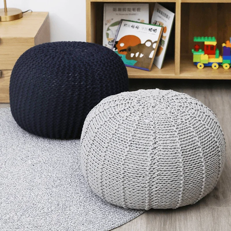 

Nordic Hand-Woven Futon Simple Removable and Washable Cushion Living Room Sofa Stool Shoe Changing Stool