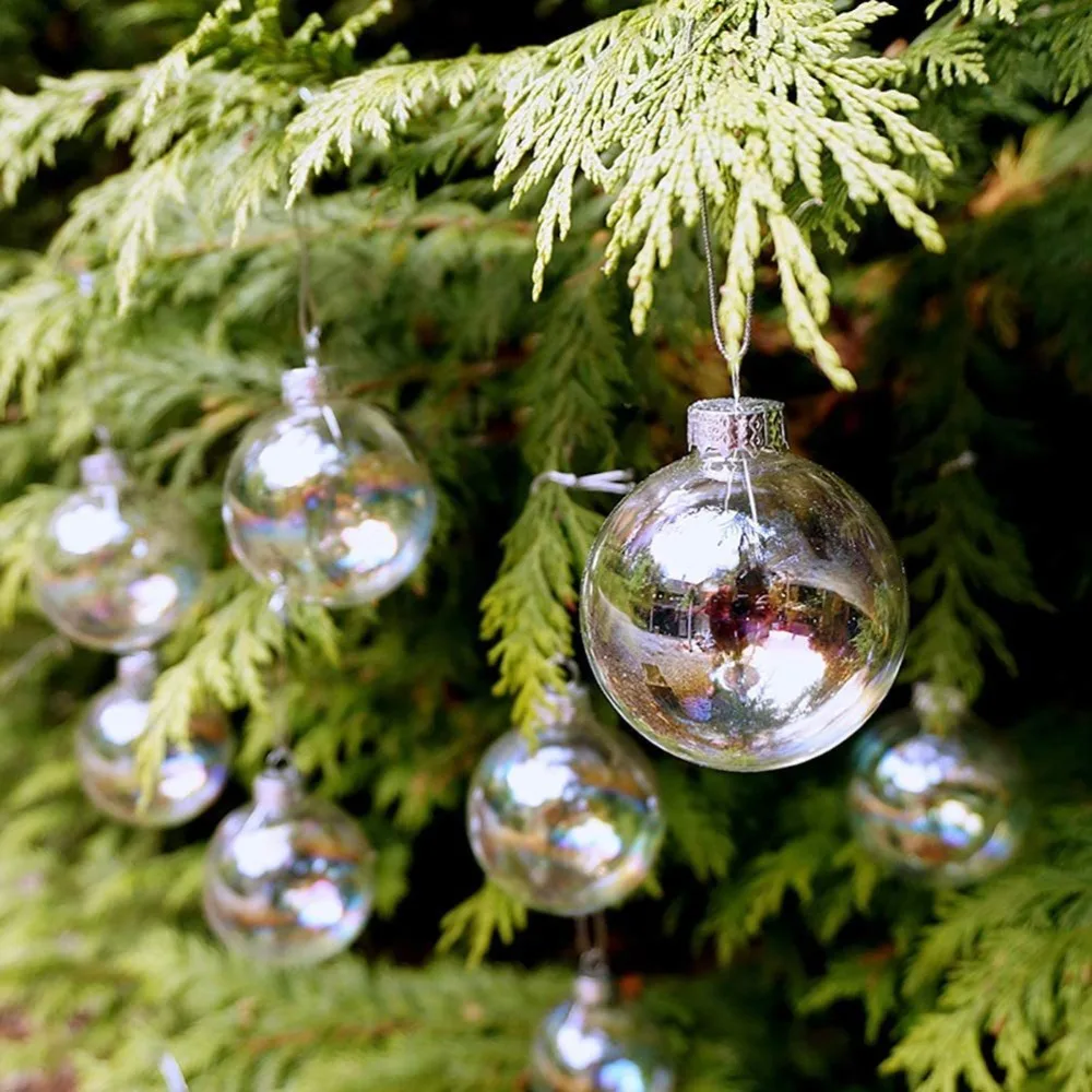 6Pcs 10/8/6cm Colourful Christmas Ball Sphere Clear Iridescent Bubble Ball Pendant PET Plastic Xmas Tree Hanging Ball Festival