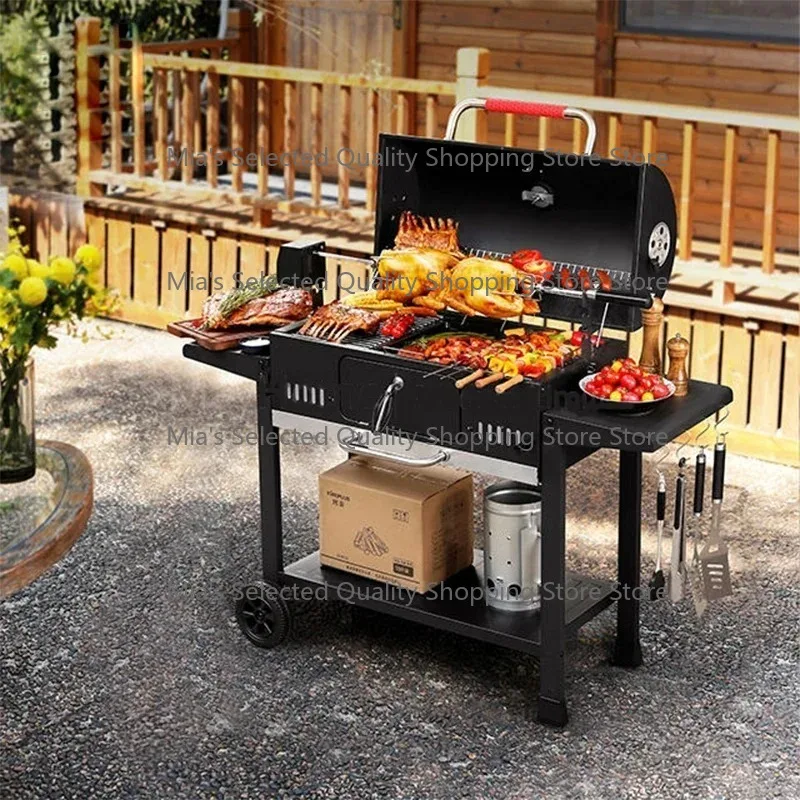 Smokeless Heavy    BBQ Grills High Quality Large Charcoal Grill Trolley Barbeque Smoker Rotisserie Barbecue BBQ Charcoal Grill