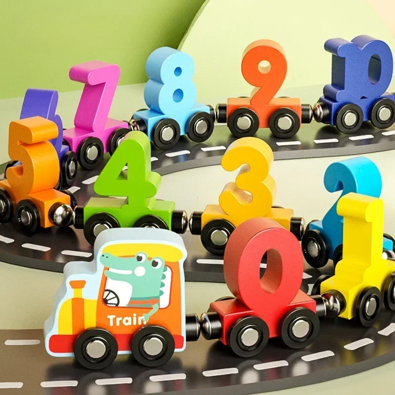 Magnetic Number Train Set Colorful Cognition Wooden Toy Learning Car Montessori Children's Digital Learning Educational Toys