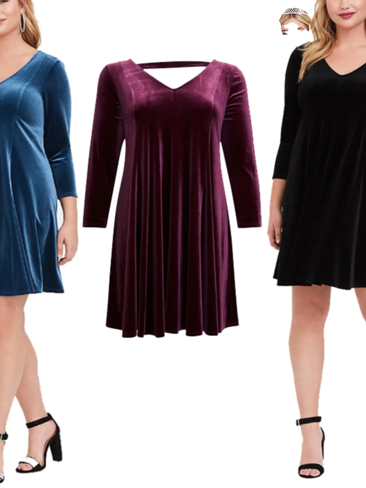 

T-Home Fashion plus Size Women's Elegant Velvet Midi Dress Sexy Slim Fit French Style Polyester Fiber V-Neck Nine Sleeve
