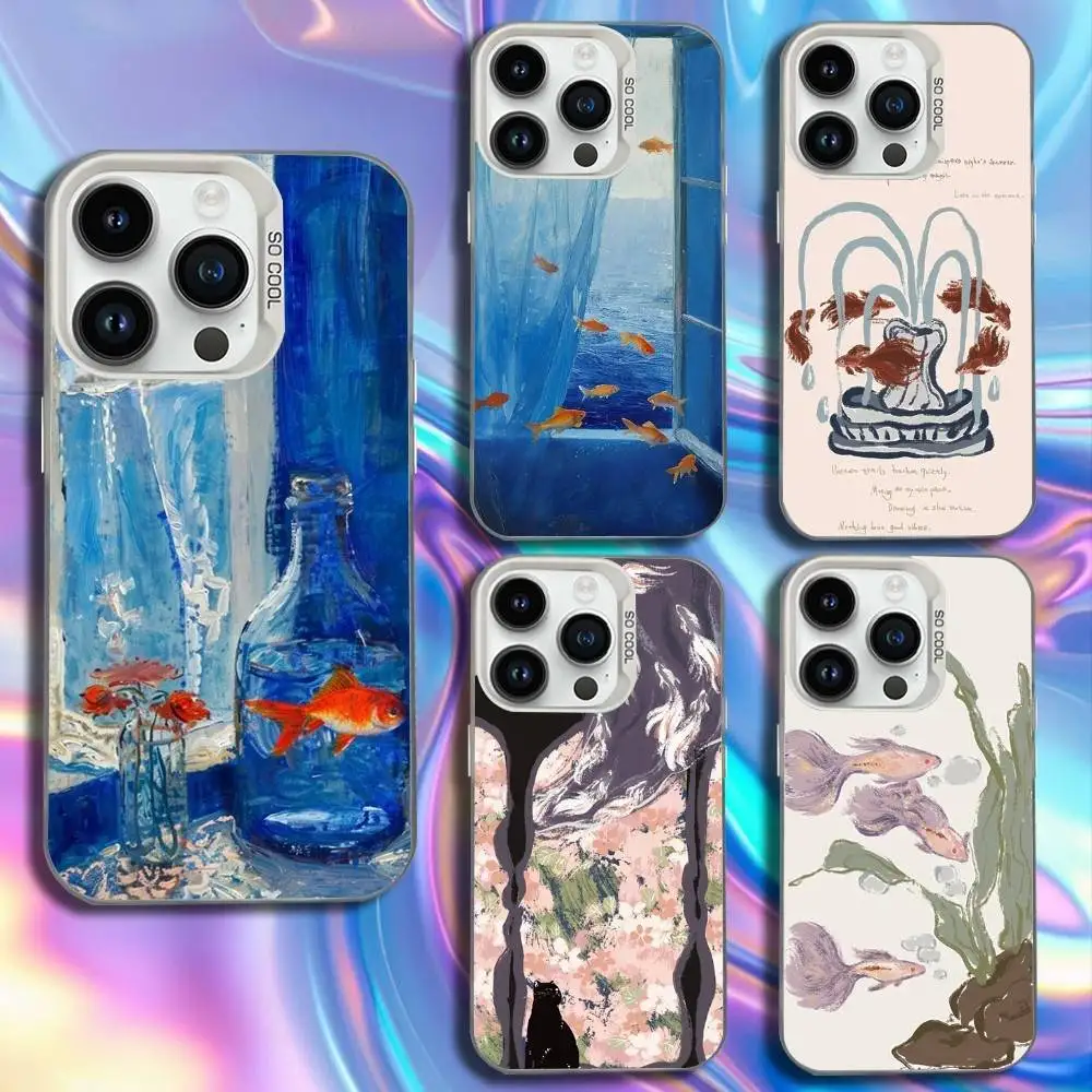 

Vintage oil painting Dream Core Goldfish Phone Case For iPhone 17,16,15,14,13,12,11,Mini,Pro,SE,MAX White Matte Shockproof Cover