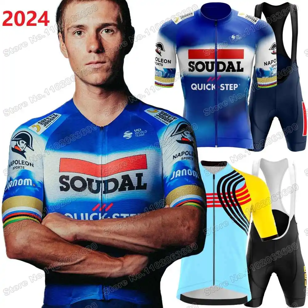 2024 Soudal Quick Step Cycling Jersey Set Belgium Remco Evenepoel Cycling Clothing Men Road Bike Shirts Suit Bicycle Bib Shorts