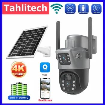 HD 4K 8MP WiFi Solar Camera Dual Lens Dual Screen Battery CCTV Motion Detection Human Auto Tracking Surveillance Cameras