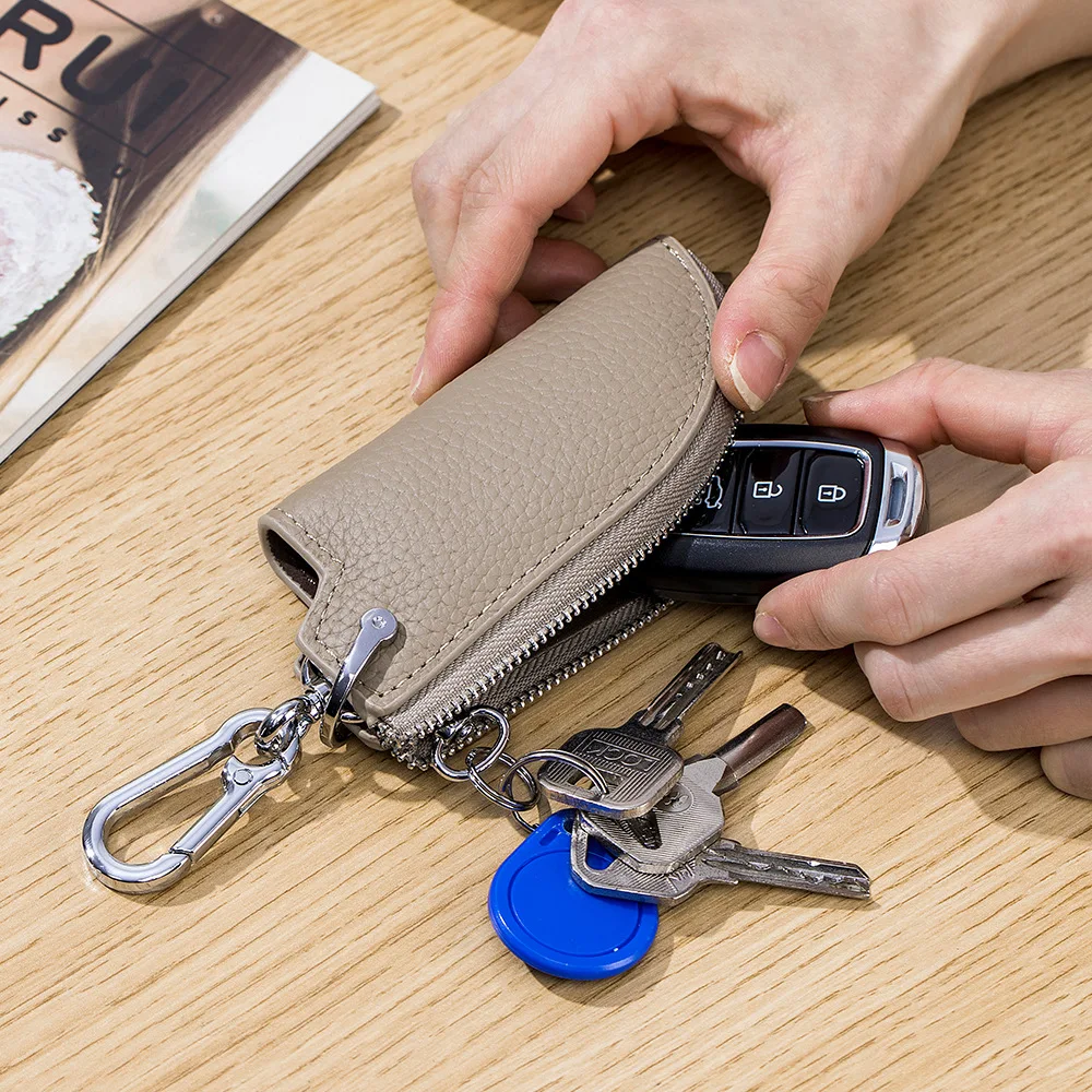 Genuine Leather Zipper Key Case Men's Knife Shape Sheath Waist Hanging Car Key Bag Household Keychain for Women