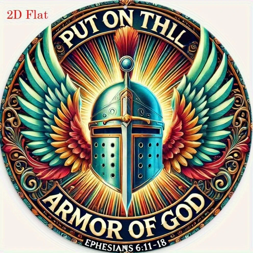 Wearing the Full Armor of God 2D Flat Wall Art – Featuring a Vibrant Knight and Sunburst Design; Ideal Holiday Decoration for Home