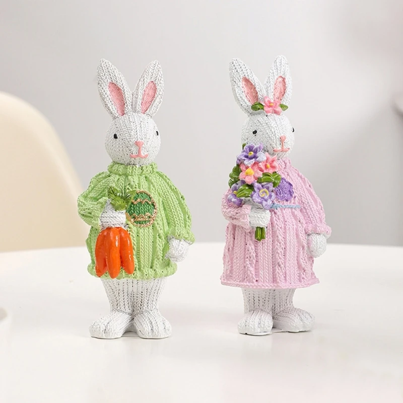 Resin Rabbit Festival Dolls Bunnies Toy Festival Resin Figure for Spring Party Celebration Warm Touches Rabbit Toy