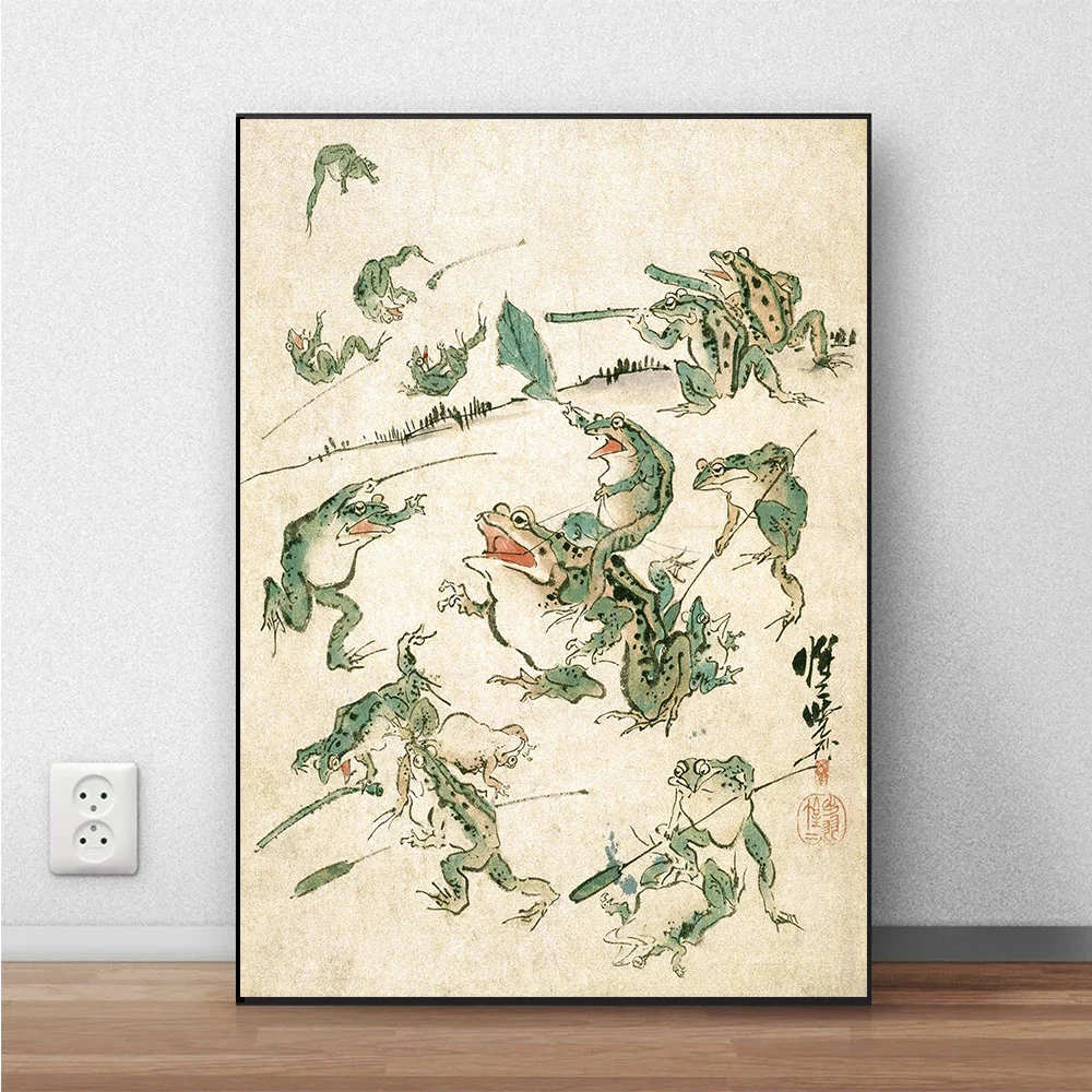 Japanese Frog Battle of The Frogs Poster Art Print Vintage  Samurai Frogs Utagawa Kuniyoshi Canvas Painting Print Home Decor