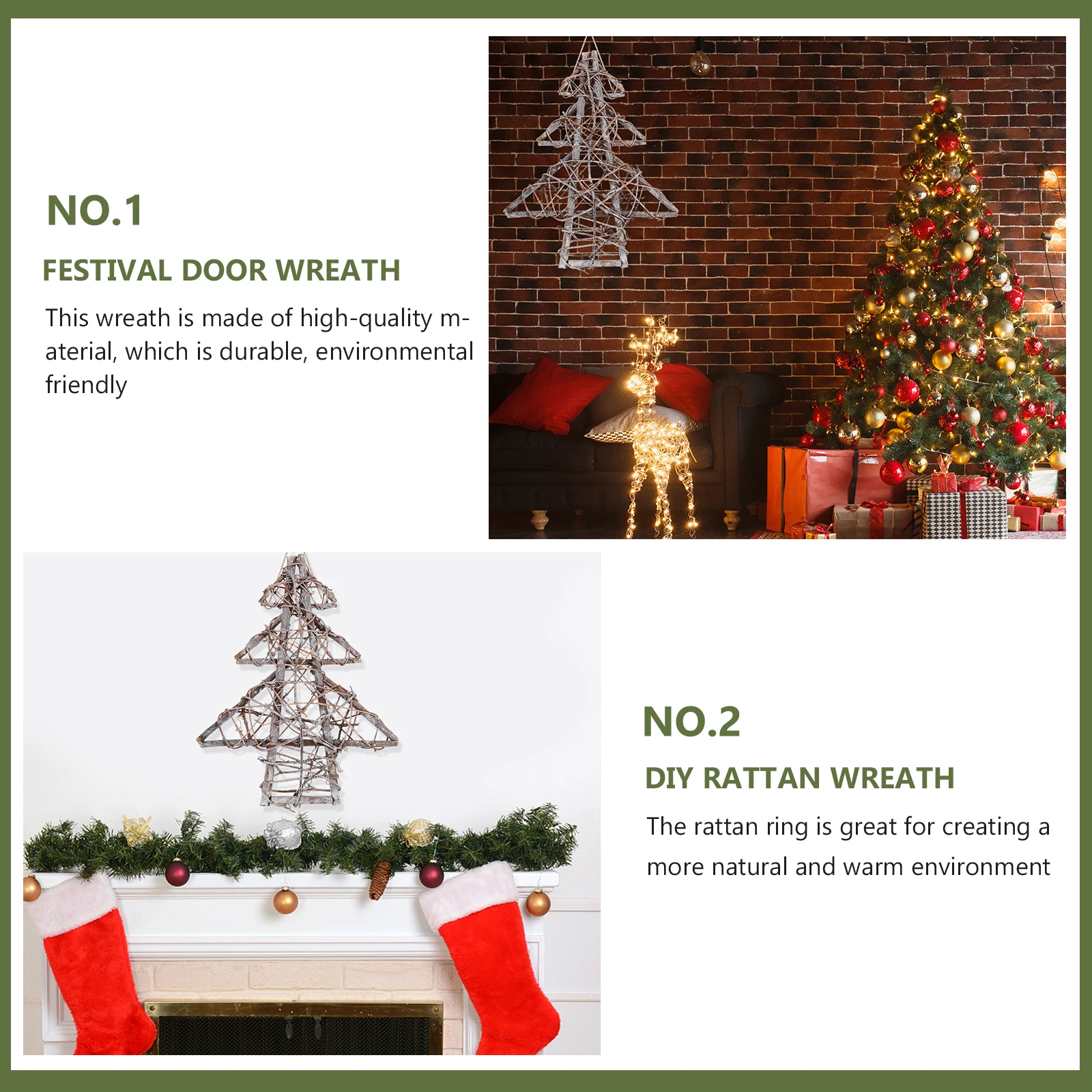 

Christmas Tree Wreath Door DIY Rattan Ring Window Natural Decor Pendant Festival