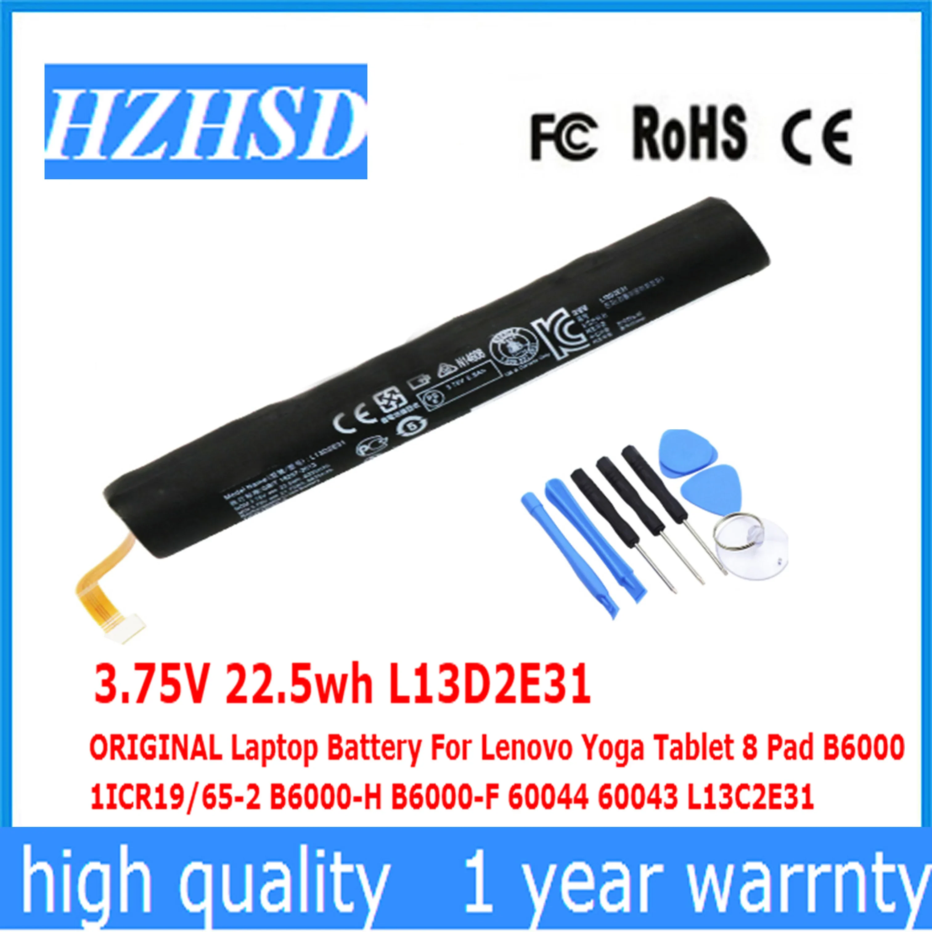 3.75V 22.5wh L13D2E31 ORIGINAL Laptop Battery For Lenovo Yoga Tablet 8 Pad B6000 1ICR19/65 B6000-H B6000-F 60044 60043 L13C2E31