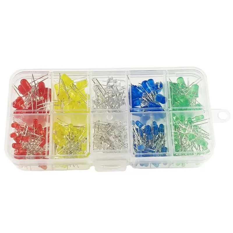 300PCS 3mm 5mm LED Light Emitting Diode Sample Box Sample Pack Red, Yellow, Blue, Green, White, Total 300 Pieces