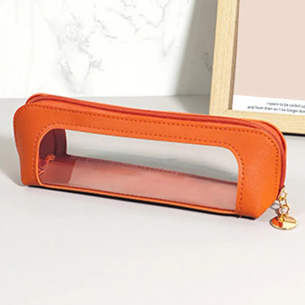 Прозрачный пенал, Стильный пенал из искусственной кожи с прозрачным дизайном, компактный пенал для ручек для работы