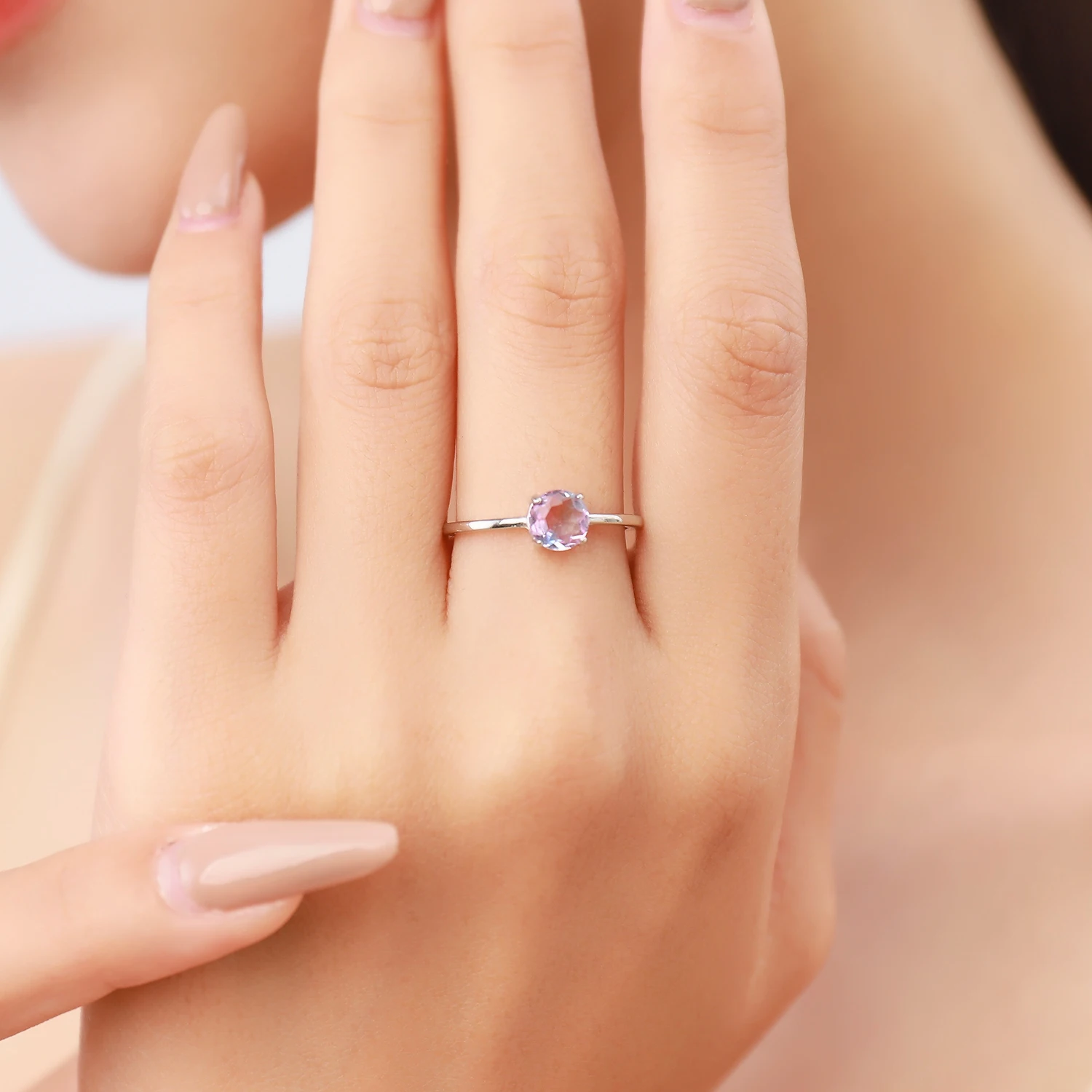 Modian Authentic 925 Sterling Silver Classic Romantic Round Sparkling Watermelon Tourmaline Finger Ring For Women Female Jewelry