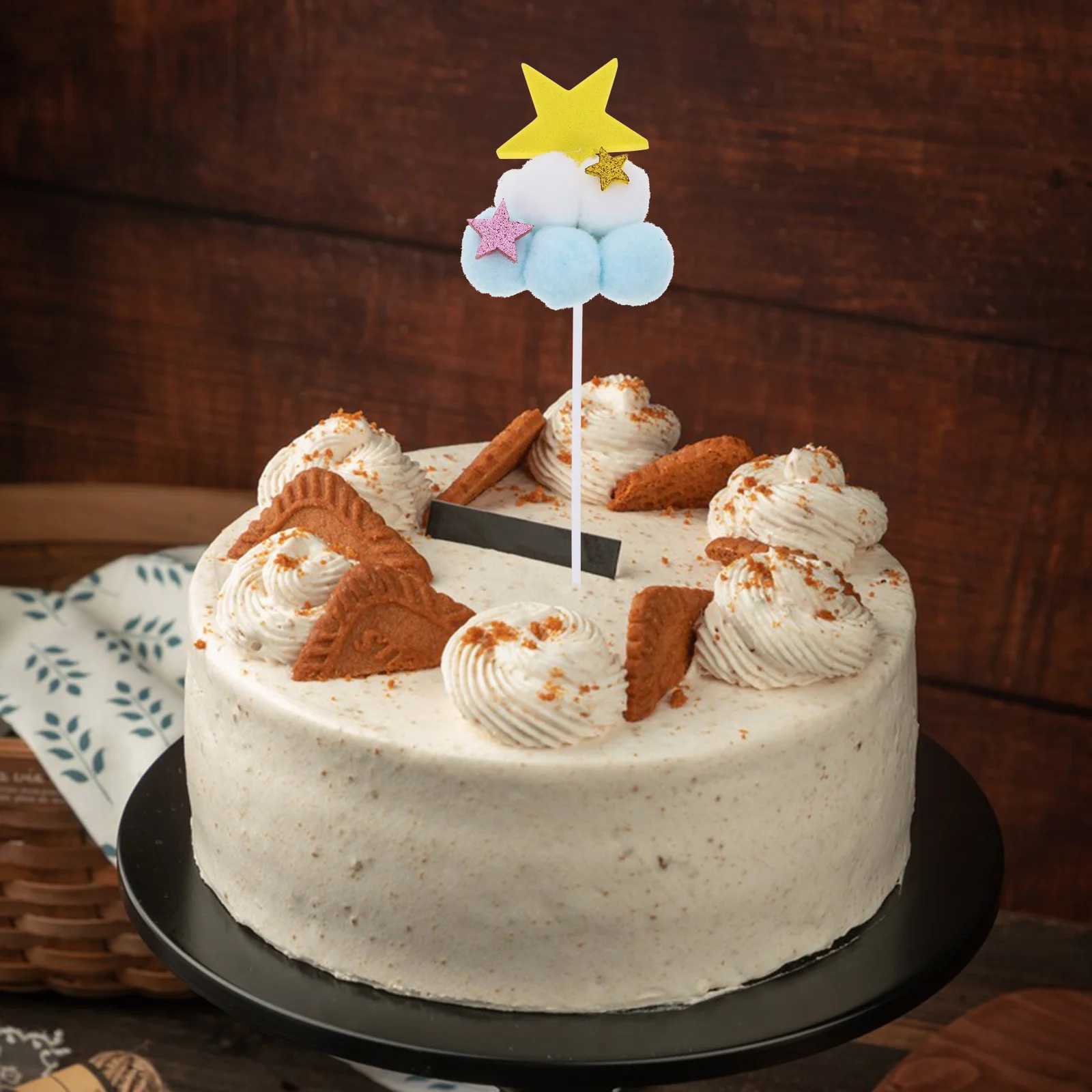 

10Pcs Star Plugin Cake Pompom Toppers Lovely Birthday Cake Decorations Cupcake Picks Dessert Picks Party Decors