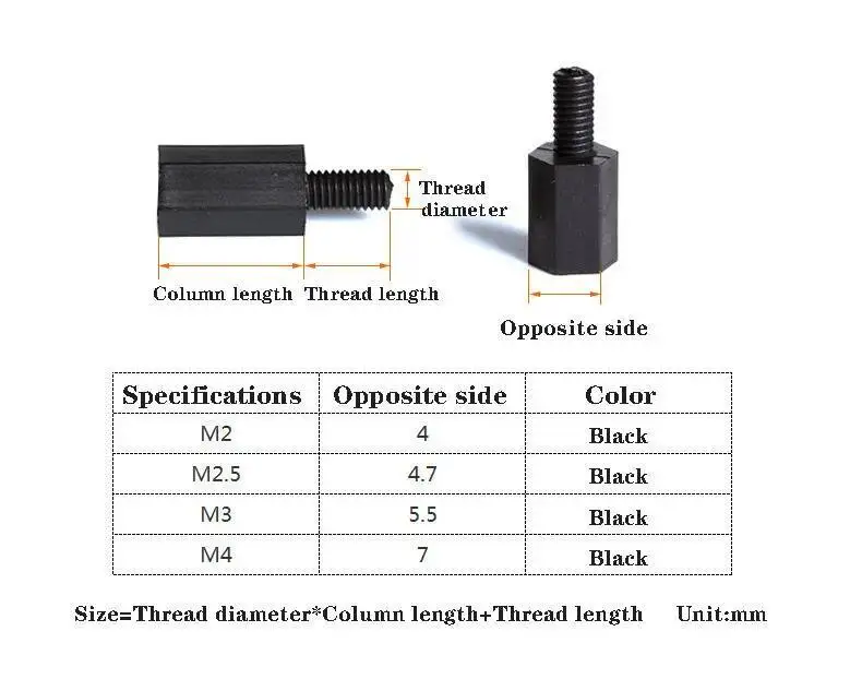 50pcs M2/M2.5/M3/M4*L+6mm Thread Black/white Spacing Screw Plastic For PCB Motherboard Fixed Nylon Standoff Spacer Pillar