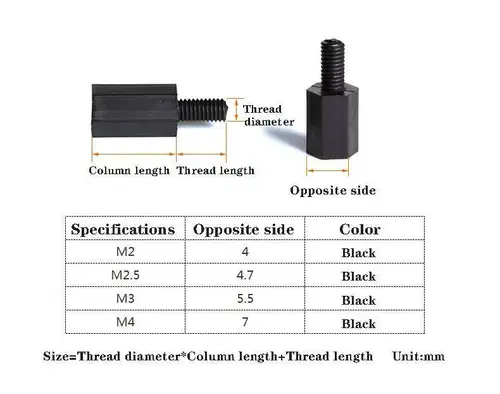 Imagen 2 del producto 50 Uds M2/M2.5/M3/M4 * L + 6mm rosca negro/blanco tornillo espaciado de plástico para placa base PCB poste espaciador de nailon fijo
