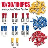 100/50/10Pcs 2.8mm 4.8mm 6.3mm Insulated Seal Spade Wire Connector Female Crimping Terminals Electrical Crimp Terminal Splices