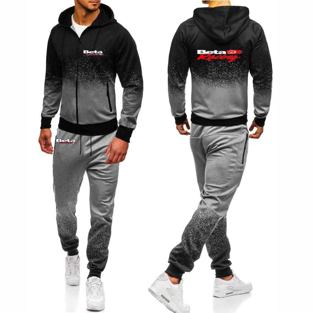 2023 New Men's Printing Beta Racing Motocross Motorcycle Fashion Gradient Color Zipper Hoodies Leisure Tracksuit Sweatpants Suit