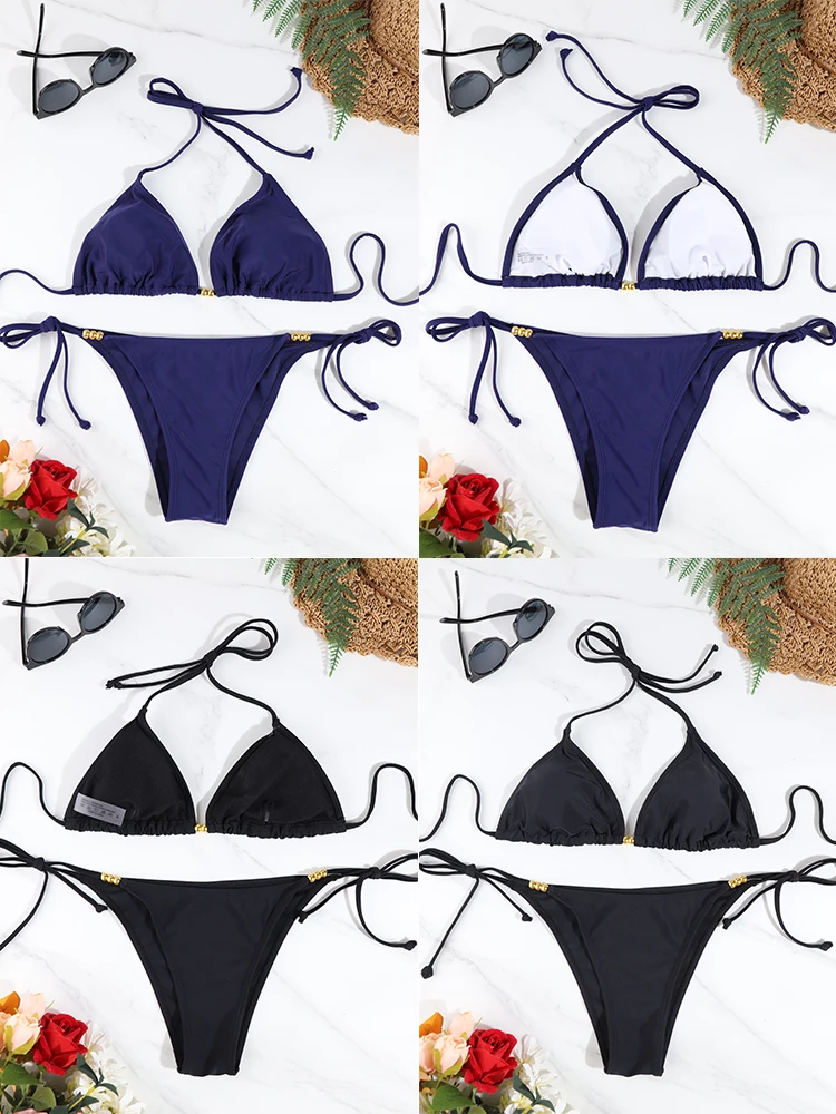 

Sexy Triangle Bikini Sets Micro Thongs Swimsuit Women Bathing Suit BeachwearSolid Color Swimwear Thong Bikini