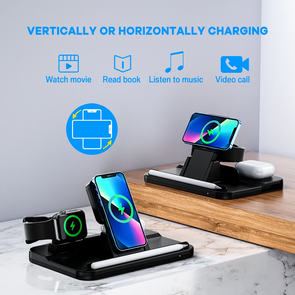 5 in 1 Wireless Charger Stand For iPhone 14 13 Pro Max Airpods Apple Watch Macsafe Charging Station for Airpods Pro iWatch 7 6 5