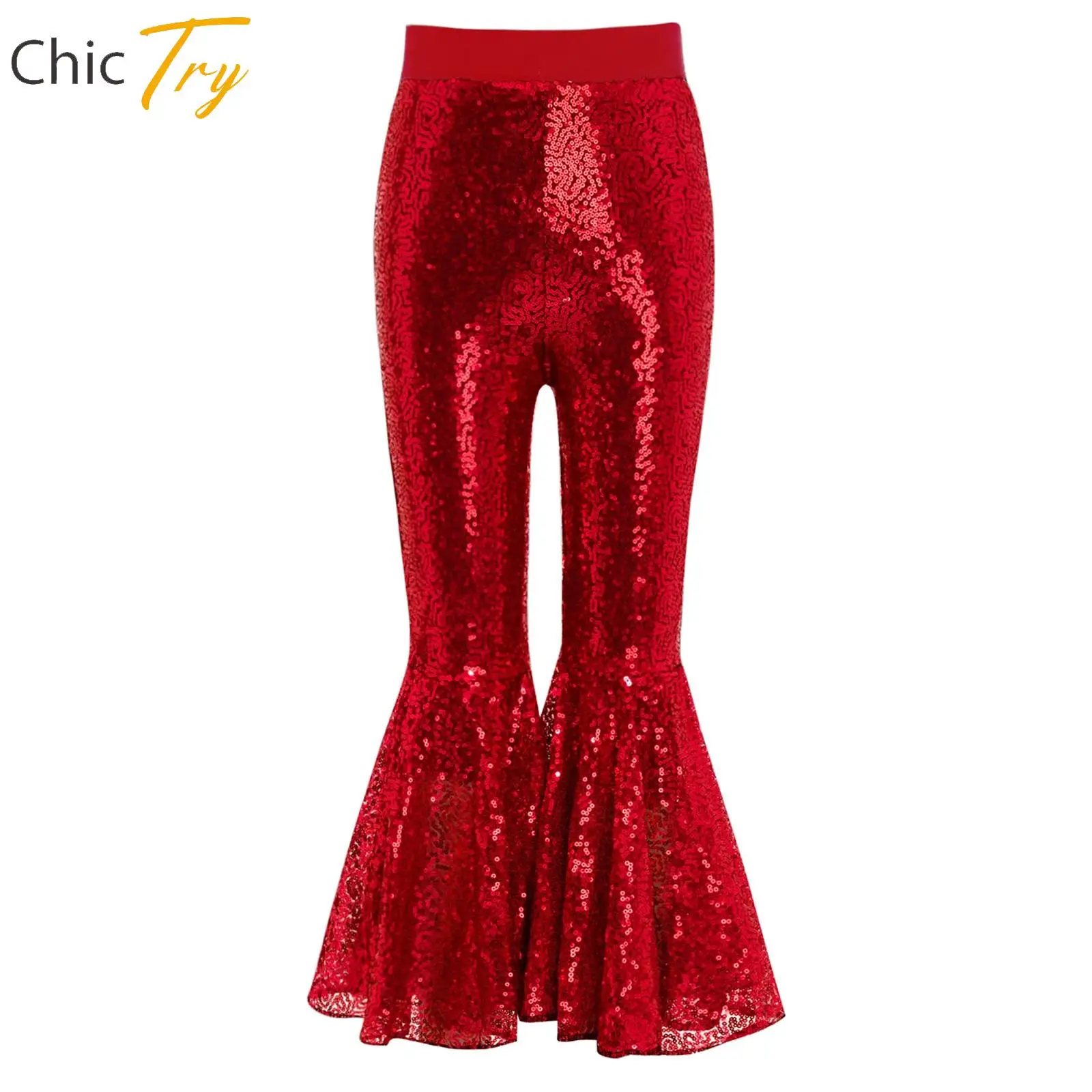 

Kids Girls Hip Hop Street Jazz Dance Stage Performance Dancewear Sequin Flared Pants Bell-Bottom Trousers School Party Clothes