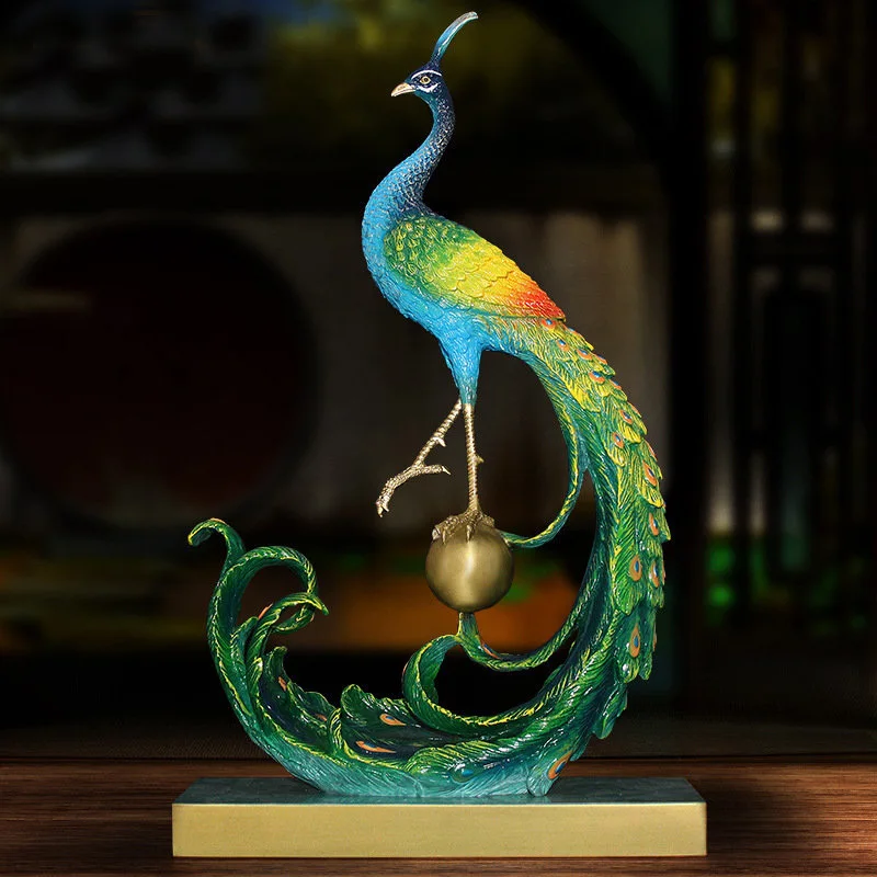 Asia home Company shop luxury high grade Good luck Rich Peacock bird Mascot bring wealth money thriving business brass statue