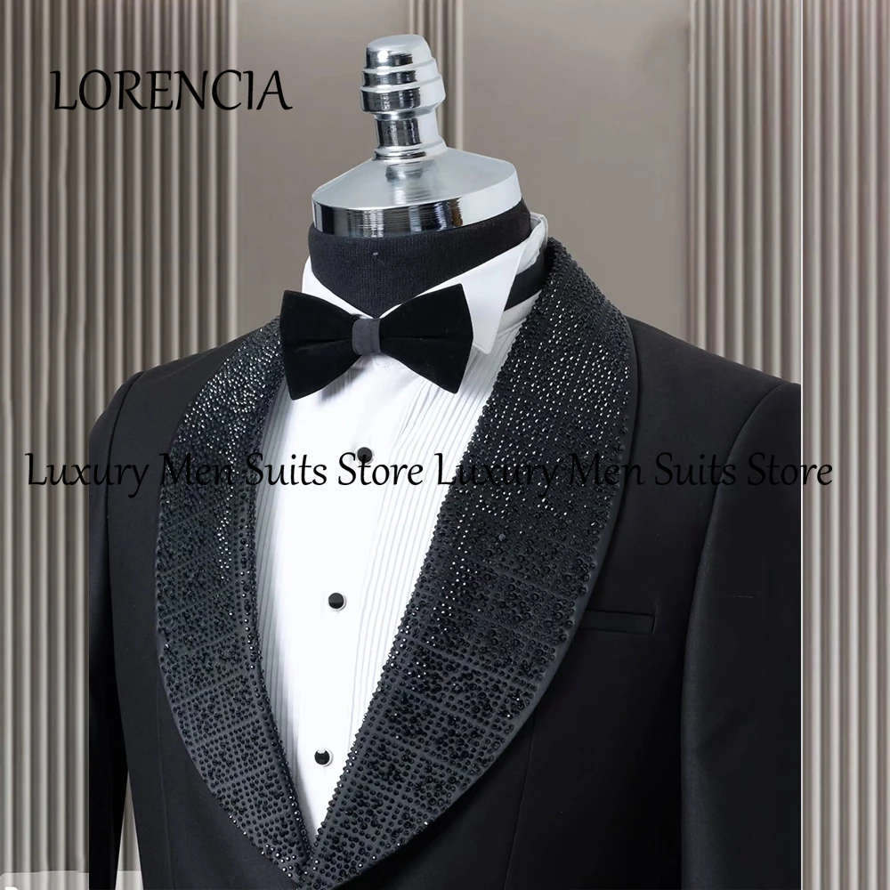 

Elegant Shiny Crystal Male Suits 2 Pieces Shawl Collar Wedding Tuxedos for Groom Customized Blazer Pants robe mariage femme