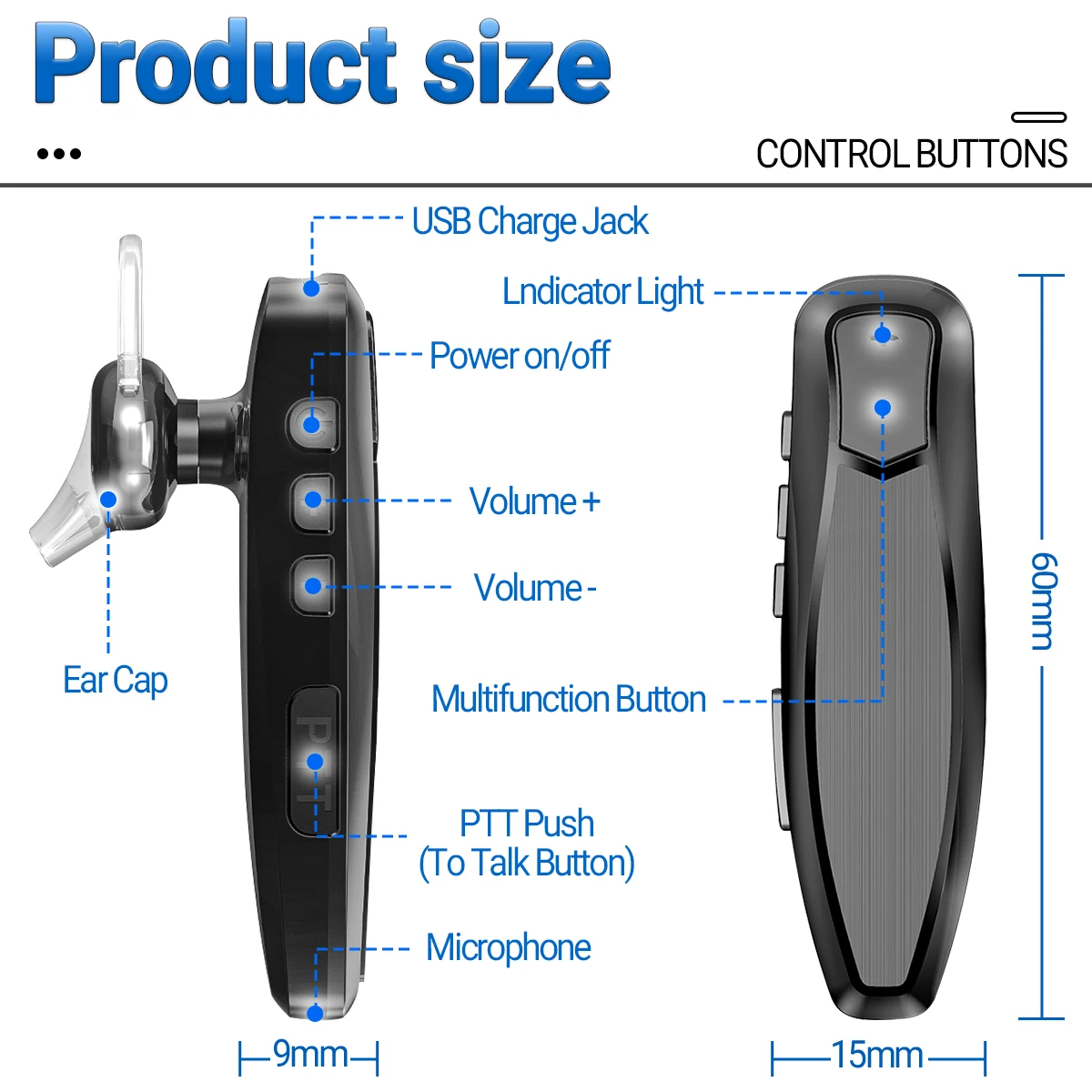 2023 Wireless Headset Bluetooth Earpiece with Charger for Baofeng UV-5R UV-82 UV-17 UV-16 BF-888S Retevis Kenwood Two Way Radio