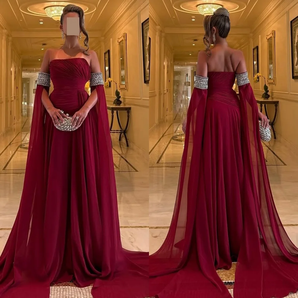 Personalizado clássico chiffon beading drapeado plissado a linha sem alças vestidos longos sob medida vestidos de ocasião retro moda requintado