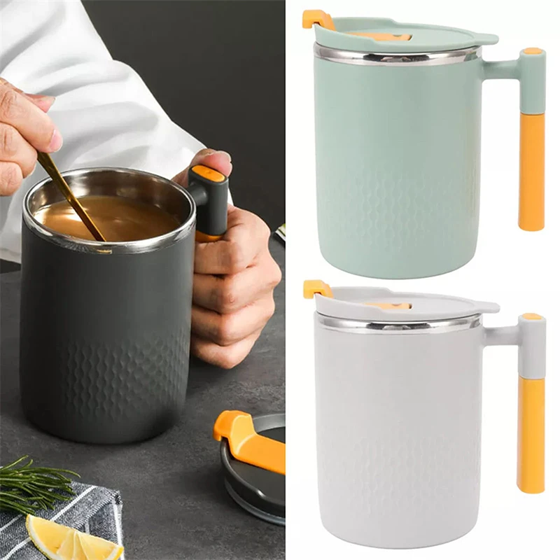 Portable Double-layer Anti-scalding Coffee Mug 304 Stainless Steel Water Cup With Handle And Cover Leak-proof Thermos Cups Mugs