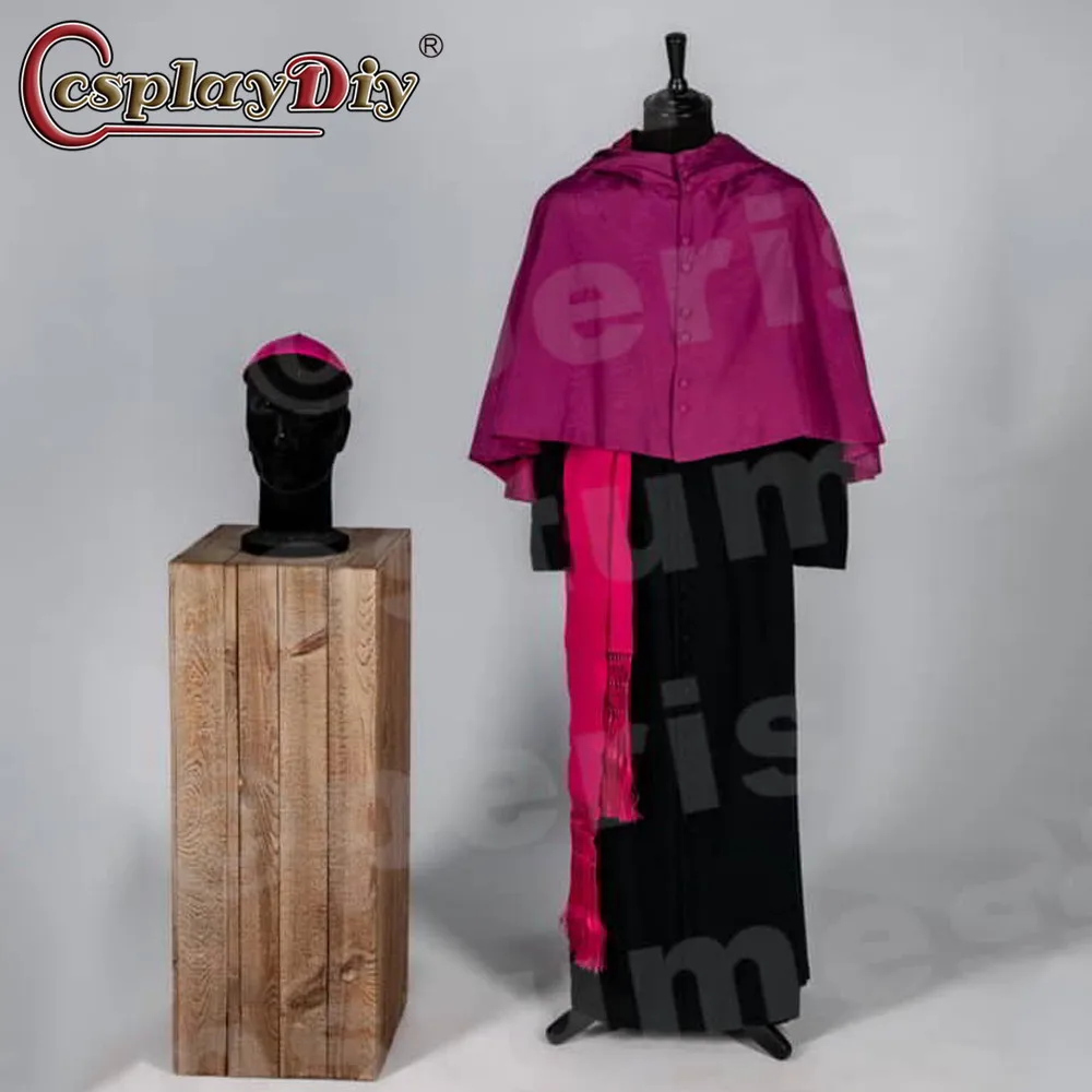 Cosplaydiy Medieval Men's Robe Jacket with Cape Single Breasted Roman Pastor Robe Cassock Clergy Vestment Guy's Windbreaker suit