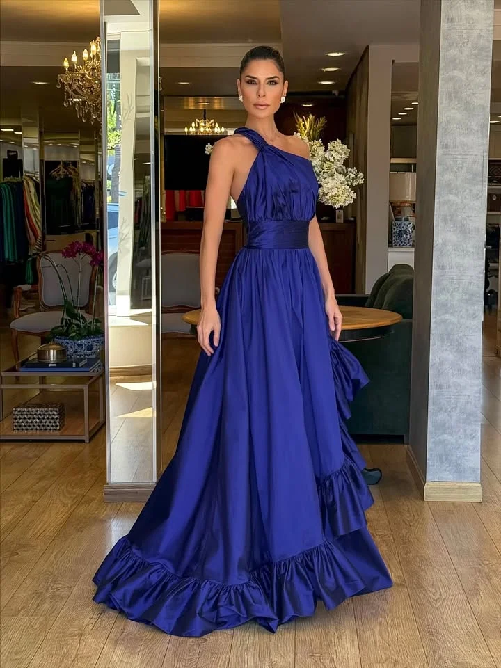 دبي أنيقة خمر تخصيص مناسبة رسمية الأزرق ببساطة حفلة موسيقية فساتين الساتان مساء حزب أثواب Festas المناسبات #1