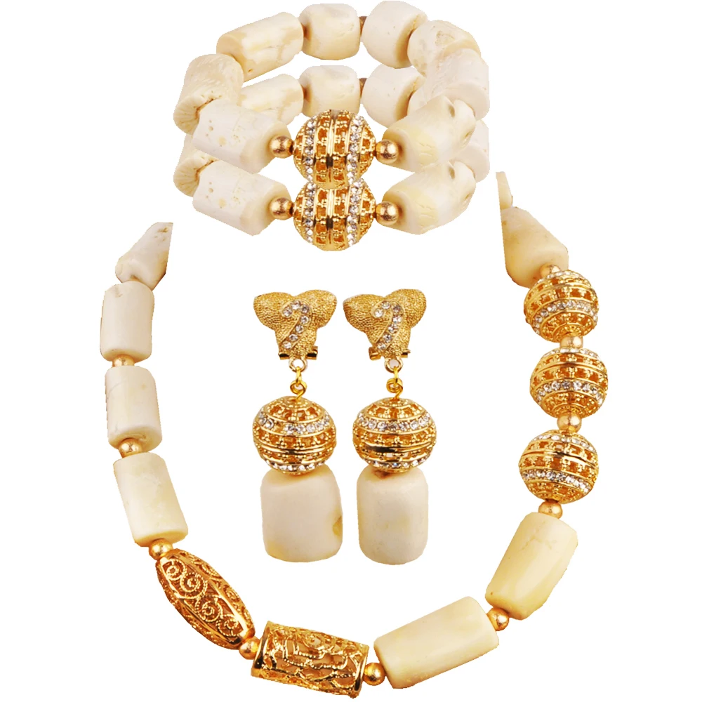 

Fashion Cylindrical ivory Coral Tube Bead Jewelry African Bead Necklace Set Nigeria Wedding Jewelry