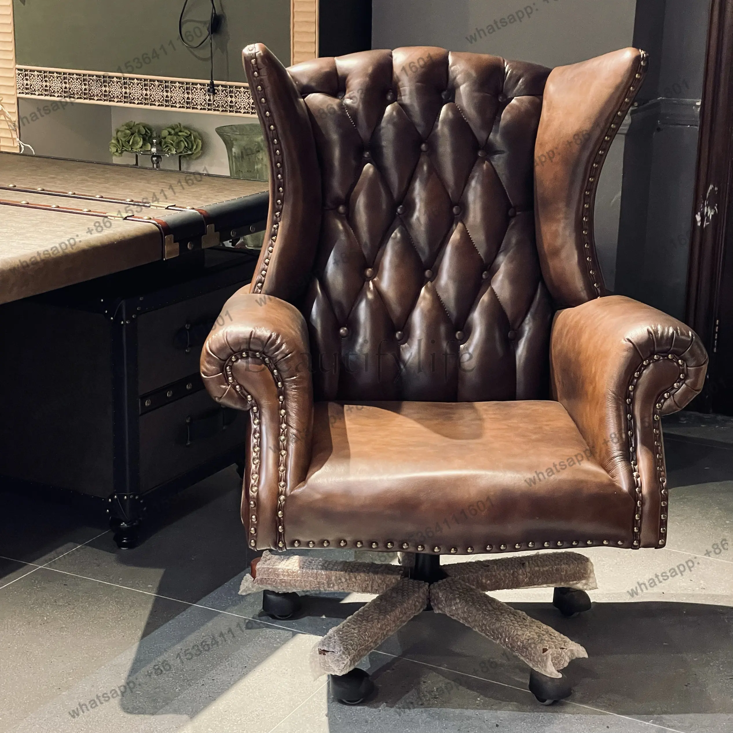 

Boss tiger chair, cigar bar lounge chair, oil wax vintage style single sofa