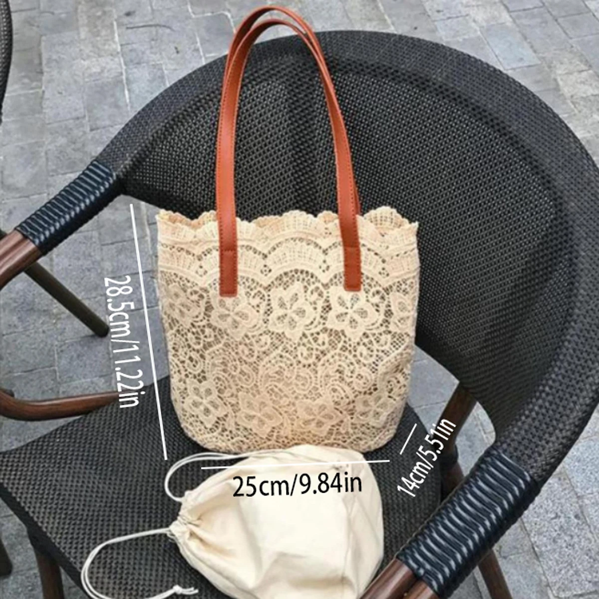 Borsa per la spesa a secchiello di grande capacità da donna in pizzo Mori versione coreana bella borsa a tracolla