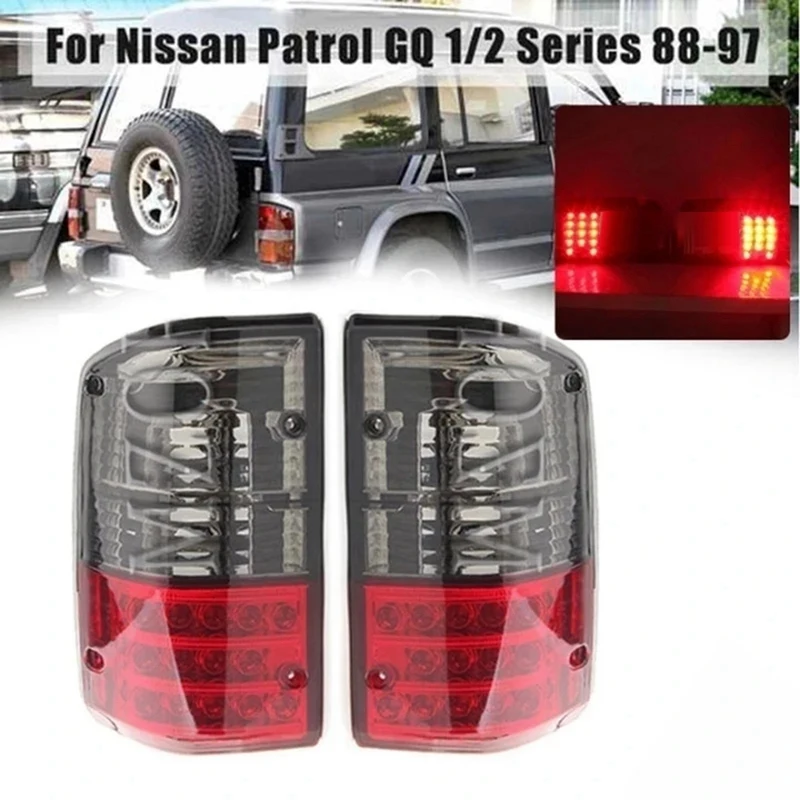 1Pair Car LED Tail Light 26555-05J00 For Nissan Patrol GQ 1988-1997 Series 1 2 Rear Bumper Brake Stop Lamp Red+Smoked