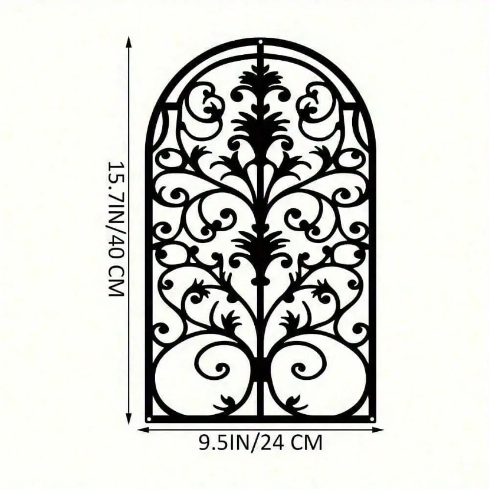 Vintage Ornate Metal Window Frame Wall Decor - Gothic Cathedral Arch Sculpture, Rustic Industrial Farmhouse Decor