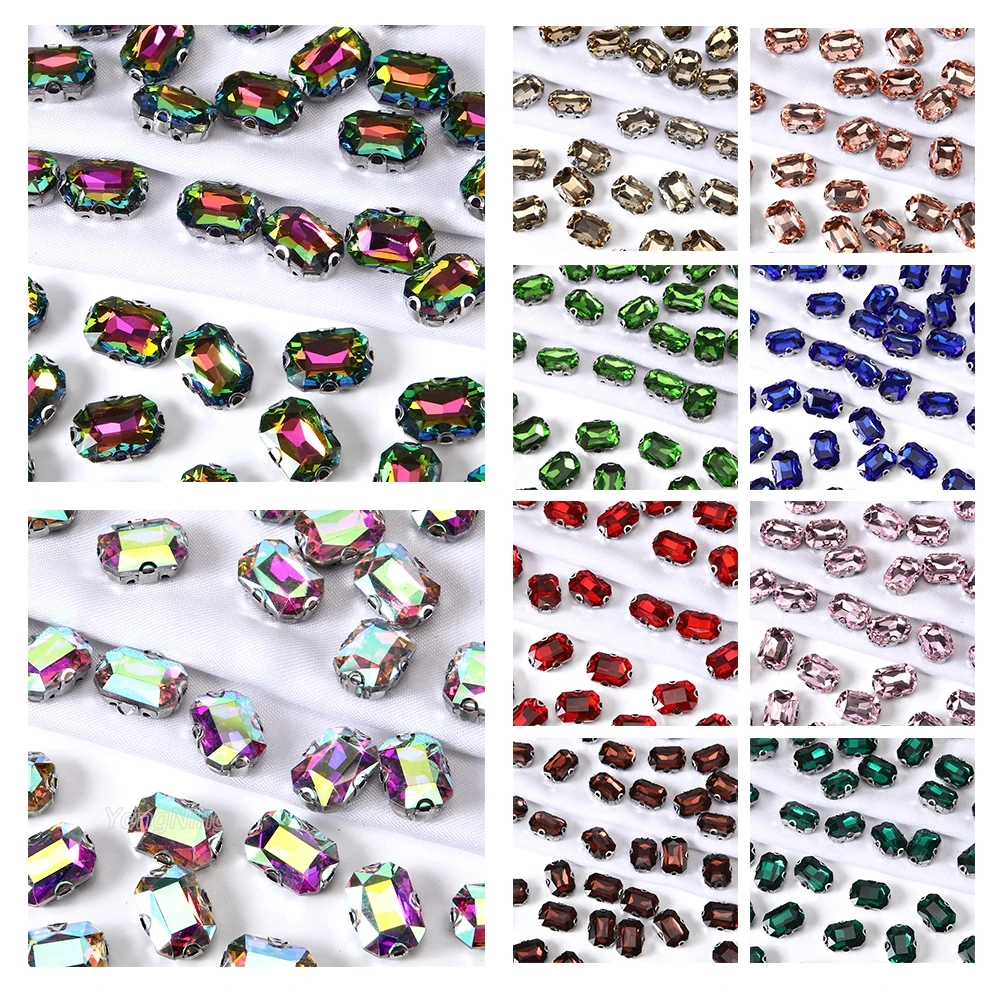Yongning 20PCS 1cm*1.4cm rectangular hand-stitched non-heat-repaired glass art rhinestone crystal glitter  3D decorative craft