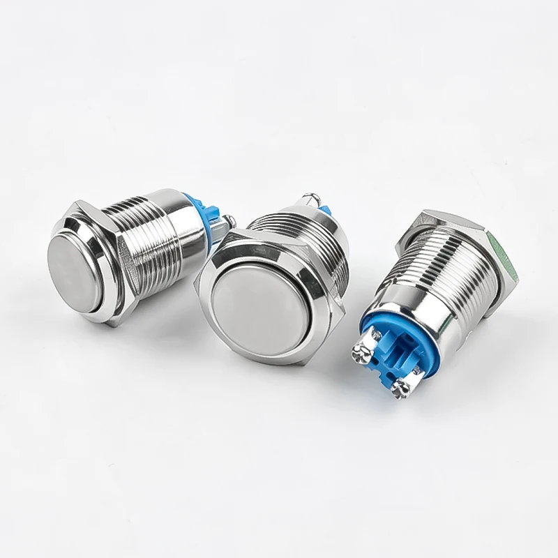 

16/19 mm Metal Push button Switch with Screw Foot, High-Head, Flat-Head, Self-Locking, Waterproof, Momentary-Action, 1NO