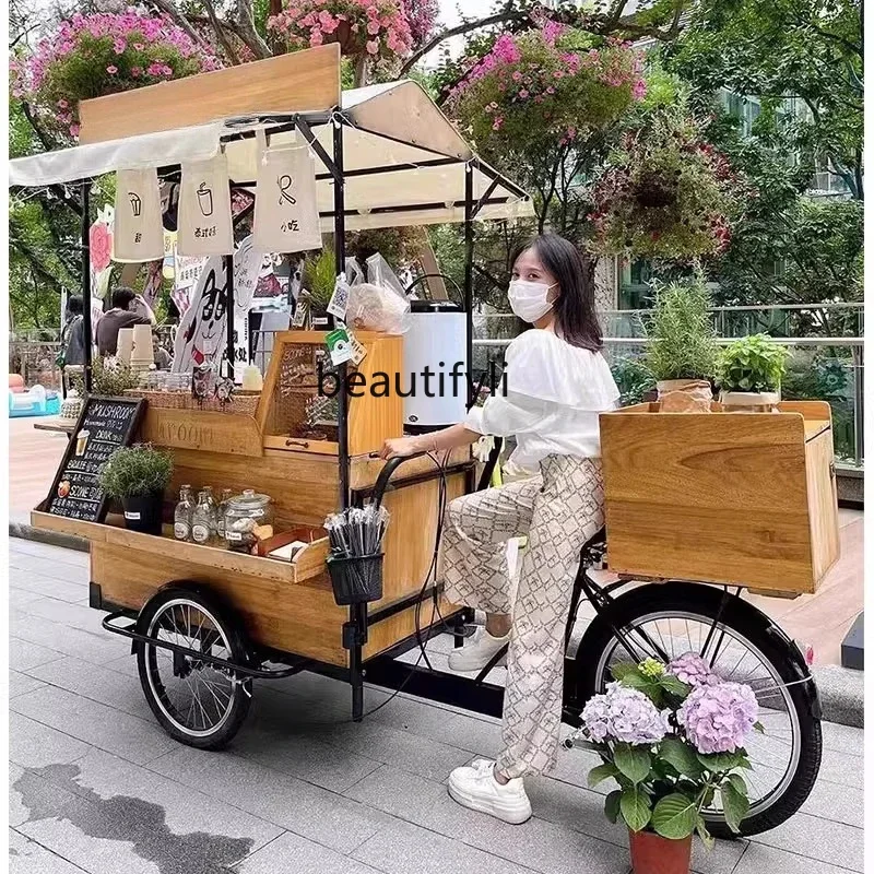 

ssK178 ss25 American retro solid wood mobile reverse riding three wheels, dining car shopping mall promotions, night market, dis