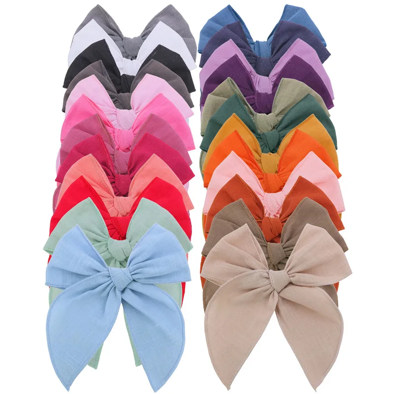 24pc/lot 5inch Fable Bows Hair Clips Baby Linen Cotton Hair Bow Hairpins Girls Hair Bow Kids Knotbow Barrettes Kids Headwear