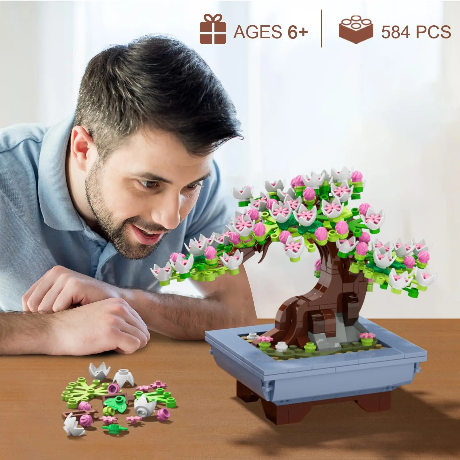 CUBIMANA Bonsai-Baum Bauspielzeug – 4in1 Kirschblüten Jahreszeiten – 584 Teile – Botanische Deko Für Zuhause & Büro