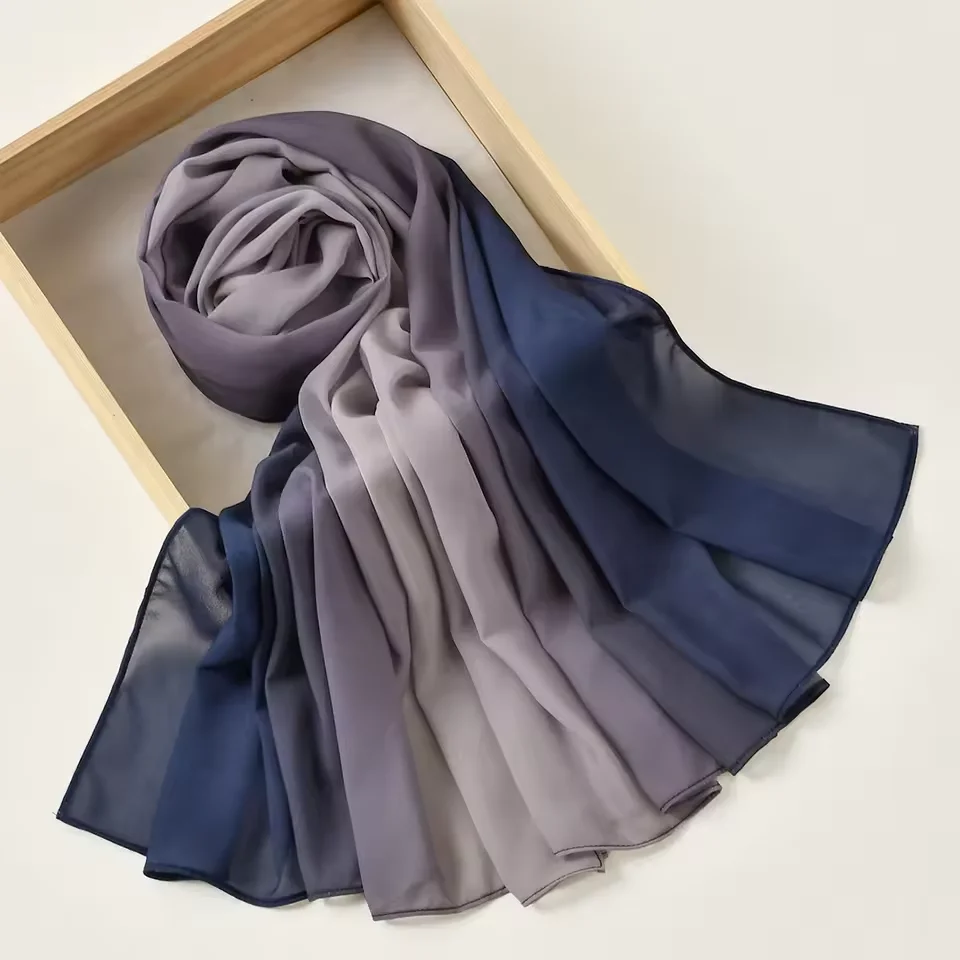 

High Quality Gradient Color Chiffon Hijab Scarf Shawl Wrap Muslim Women Stoles Bandanas Headband Bufanda Foulard Turbante Mujer