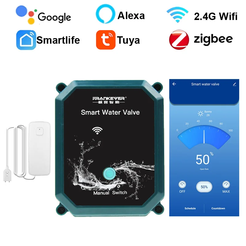 Tuya Wifi zawór wody 0% do 100% inteligentnego czujnika wody z zaworem kulowym i automatyką asystent Google Alexa